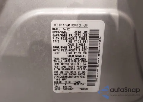 2012 Nissan Rogue Sv z USA, uszkodzony, nr VIN JN8AS5MV1CW717983